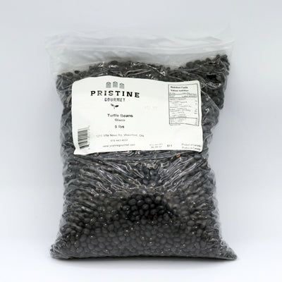 Bag of Pristine Gourmet turtle beans on a white background